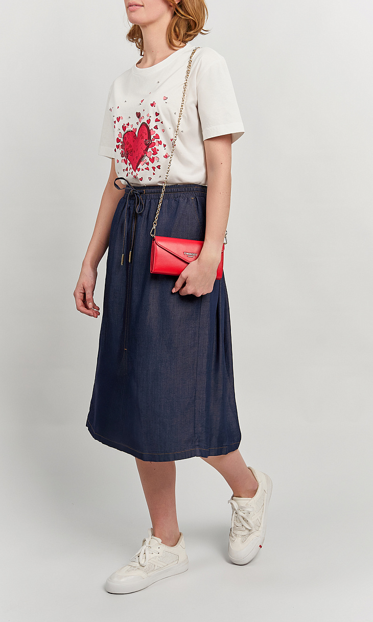 TWINSET: Футболка с принтом и стразами