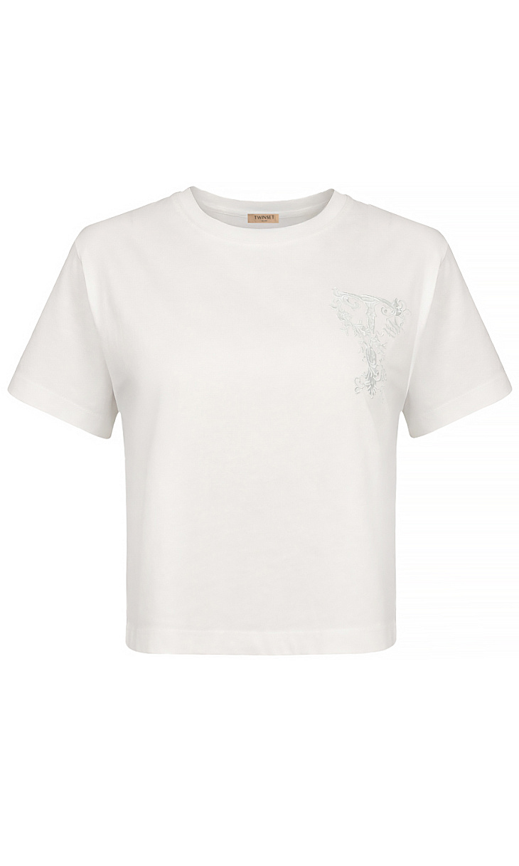 TWINSET: Укороченная футболка с вышивкой