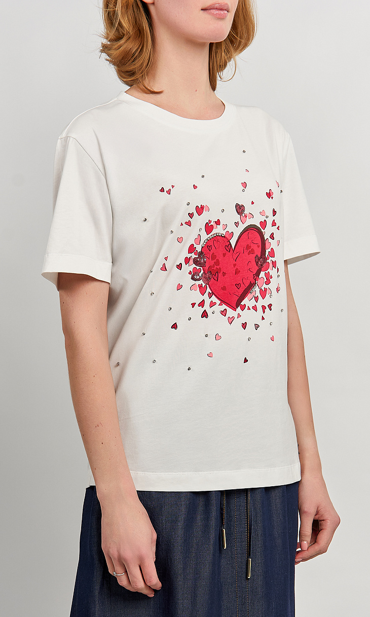 TWINSET: Футболка с принтом и стразами