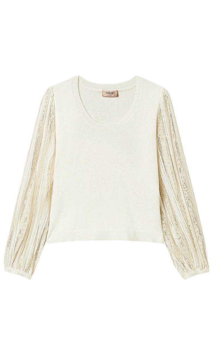 TWINSET: Пуловер с кружевными рукавами