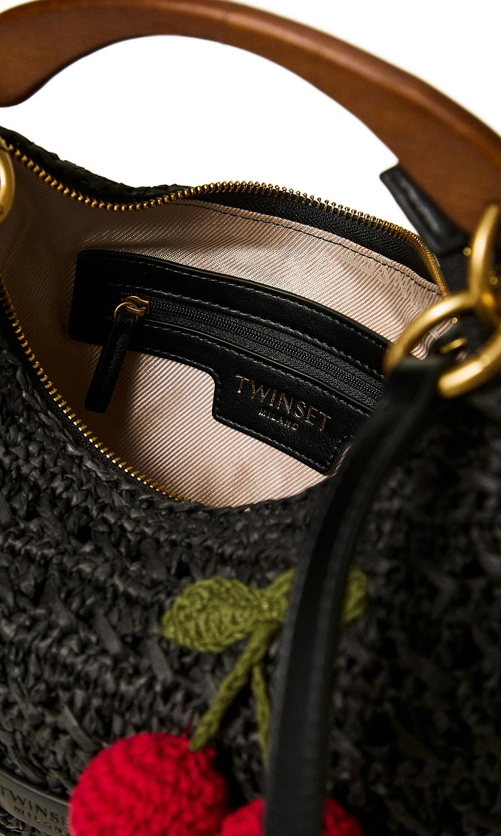 TWINSET: Сумка из рафии с вязаным декором