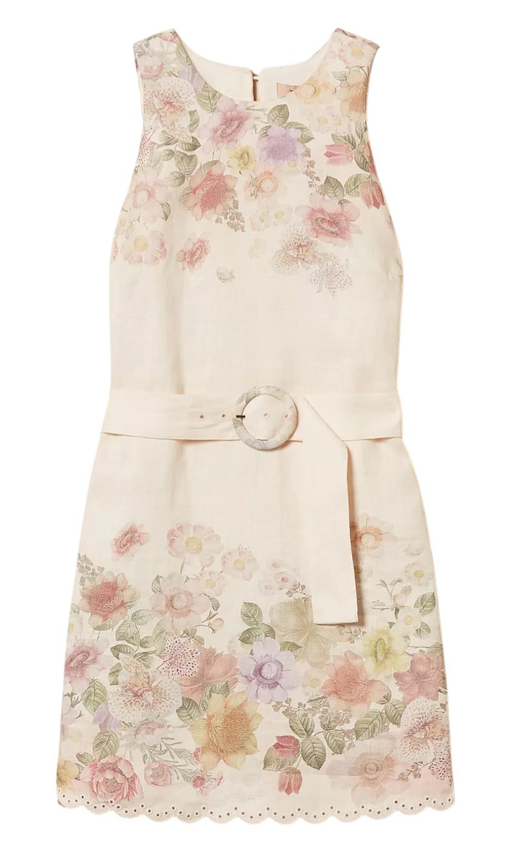 TWINSET: Льняное платье с принтом и вышивкой