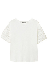 Футболка с рукавами из тюля с цветами