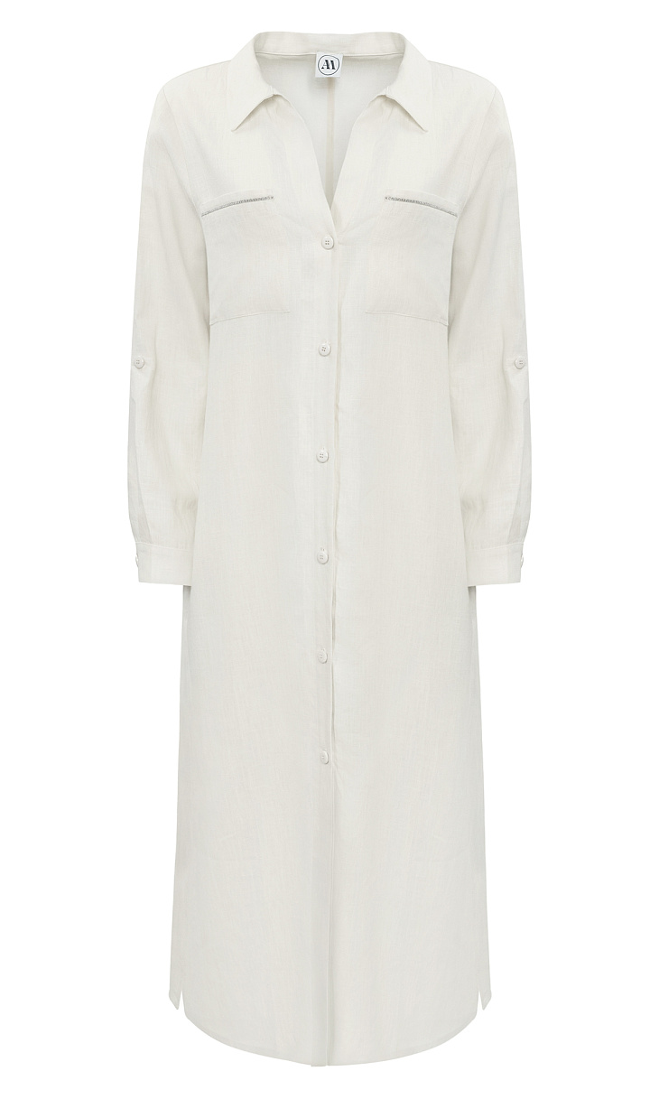 ANDRE MAURICE: Платье-рубашка из льна
