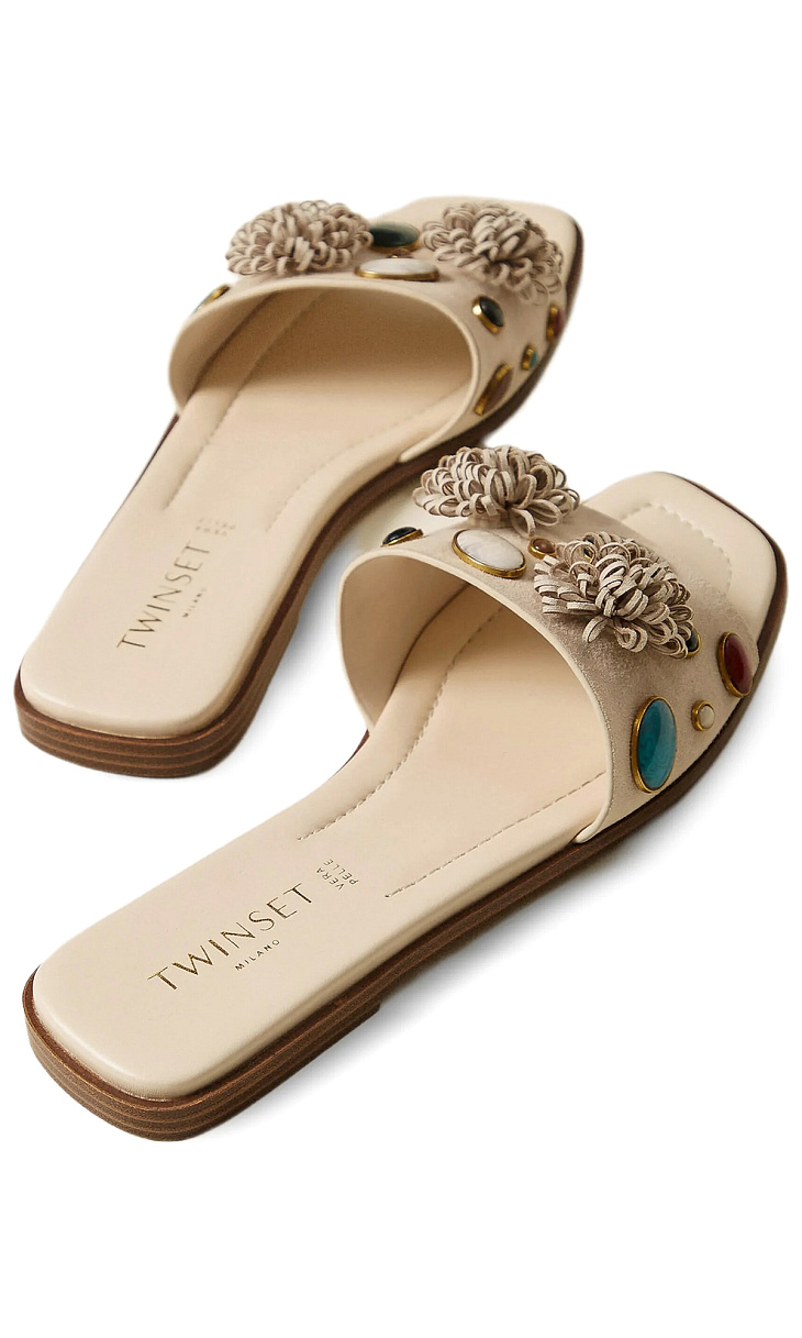 TWINSET: Замшевые шлепанцы с декоративными камнями