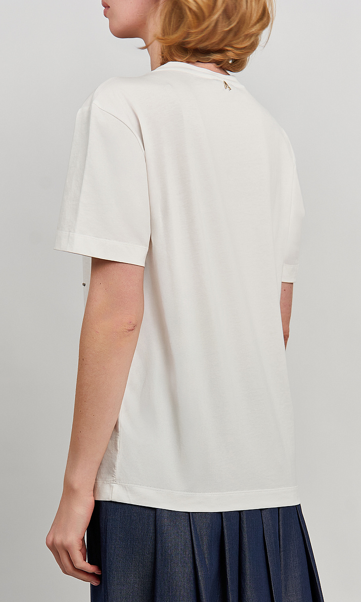 TWINSET: Футболка с принтом и стразами