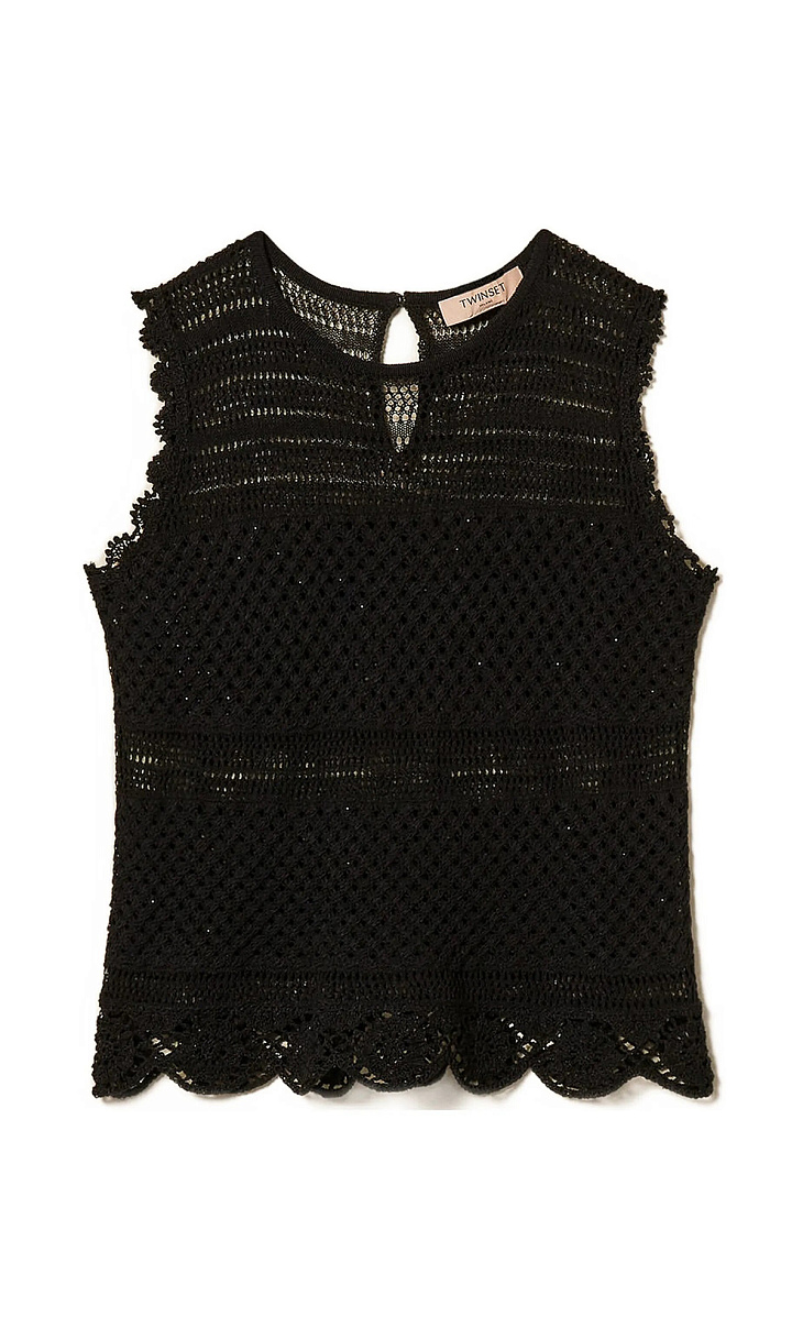 TWINSET: Ажурный топ из хлопка и льна