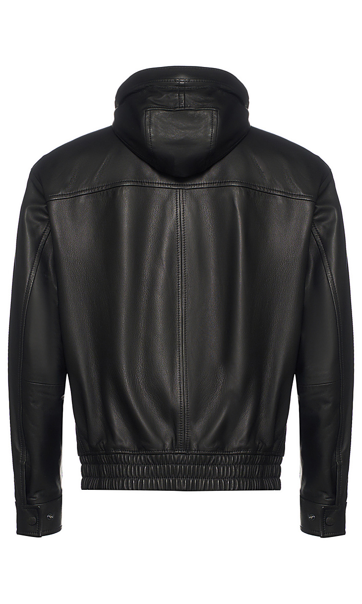 HUGO BOSS: Кожаная куртка с капюшоном
