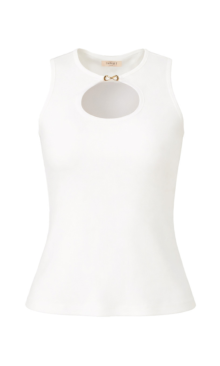 TWINSET: Топ в рубчик с декором