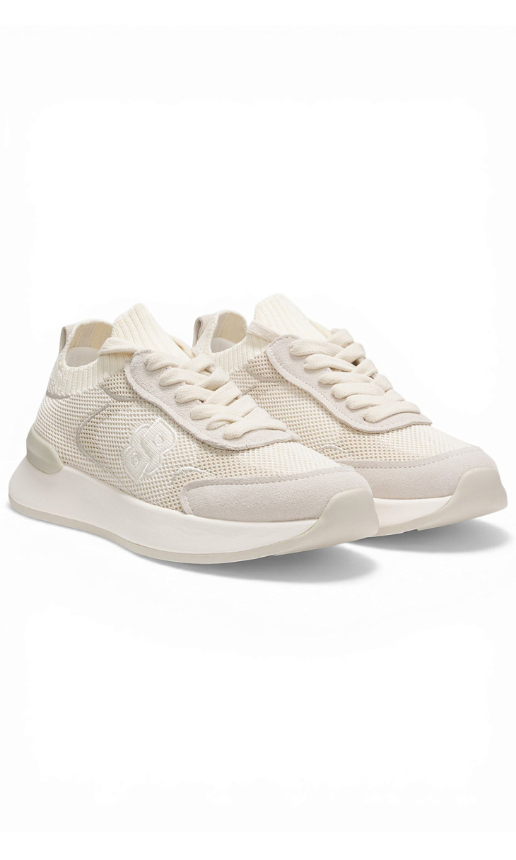 HUGO BOSS: Трикотажные кроссовки с замшевой отделкой