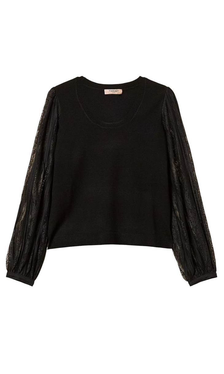 TWINSET: Пуловер с кружевными рукавами