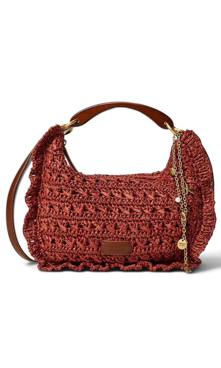 TWINSET: Сумка из рафии с деревянной ручкой