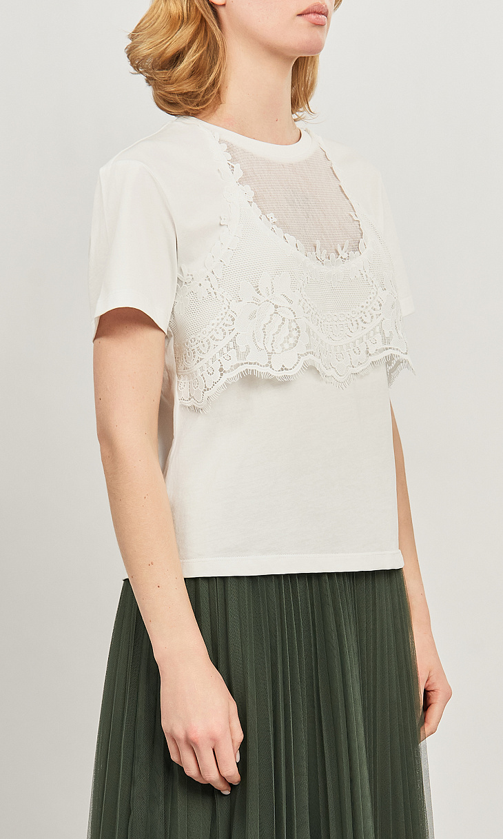 TWINSET: Футболка с кружевом