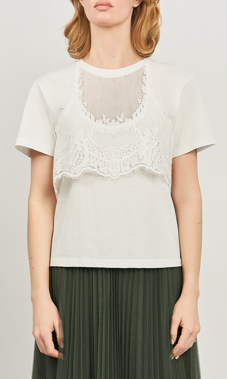 TWINSET: Футболка с кружевом