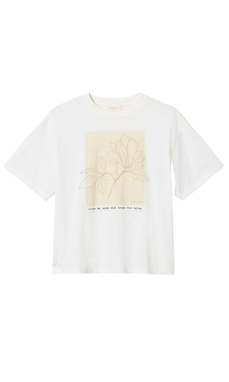 TWINSET: Футболка с принтом и вышивкой