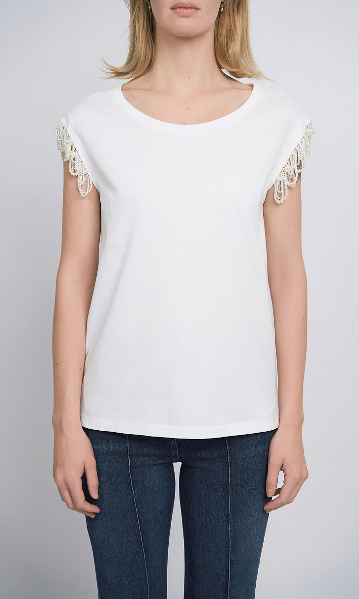 TWINSET: Футболка с декором на рукавах