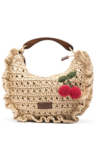Сумка из рафии с вязаным декором