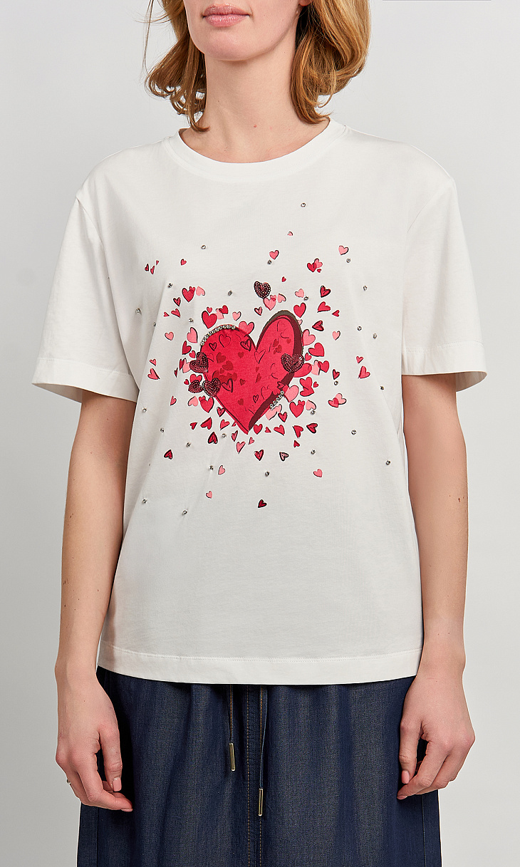 TWINSET: Футболка с принтом и стразами