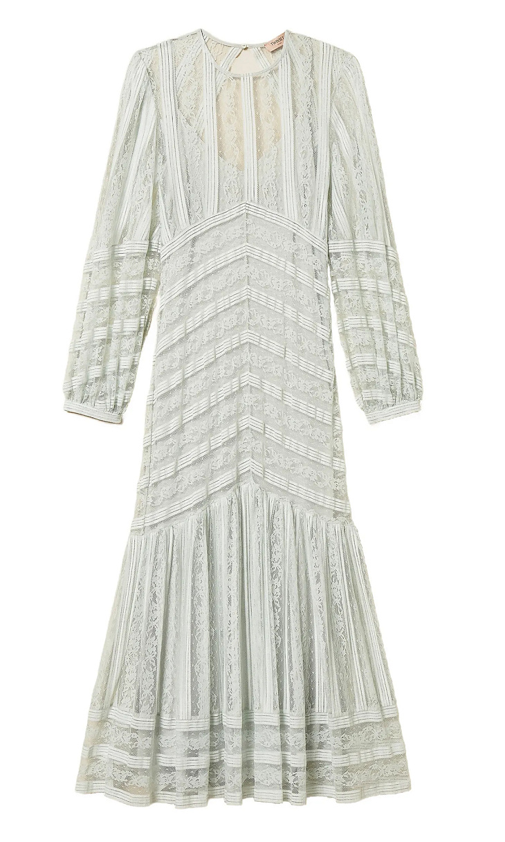 TWINSET: Длинное кружевное платье в полоску