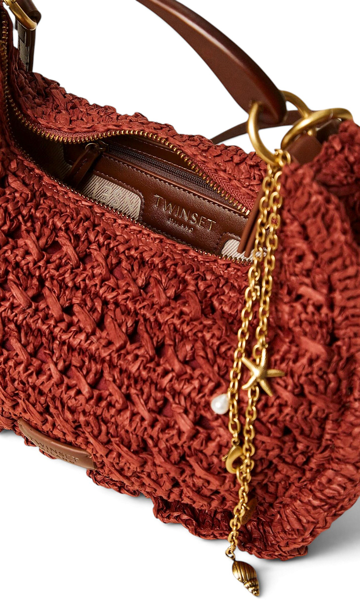 TWINSET: Сумка из рафии с деревянной ручкой