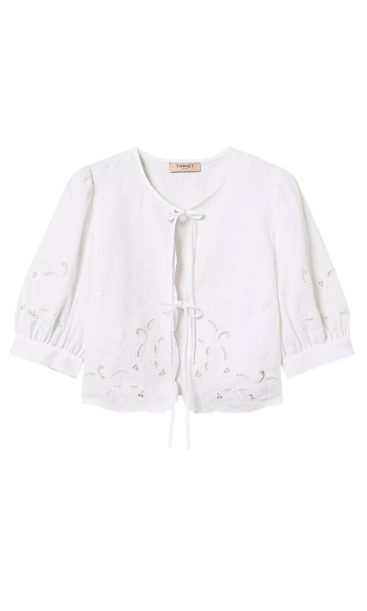 TWINSET: Льняная блуза с вышивкой