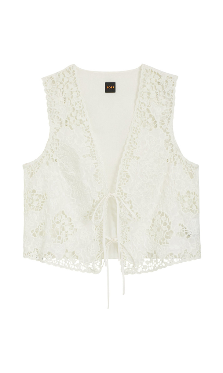 HUGO BOSS: Блуза с вышивкой на завязках