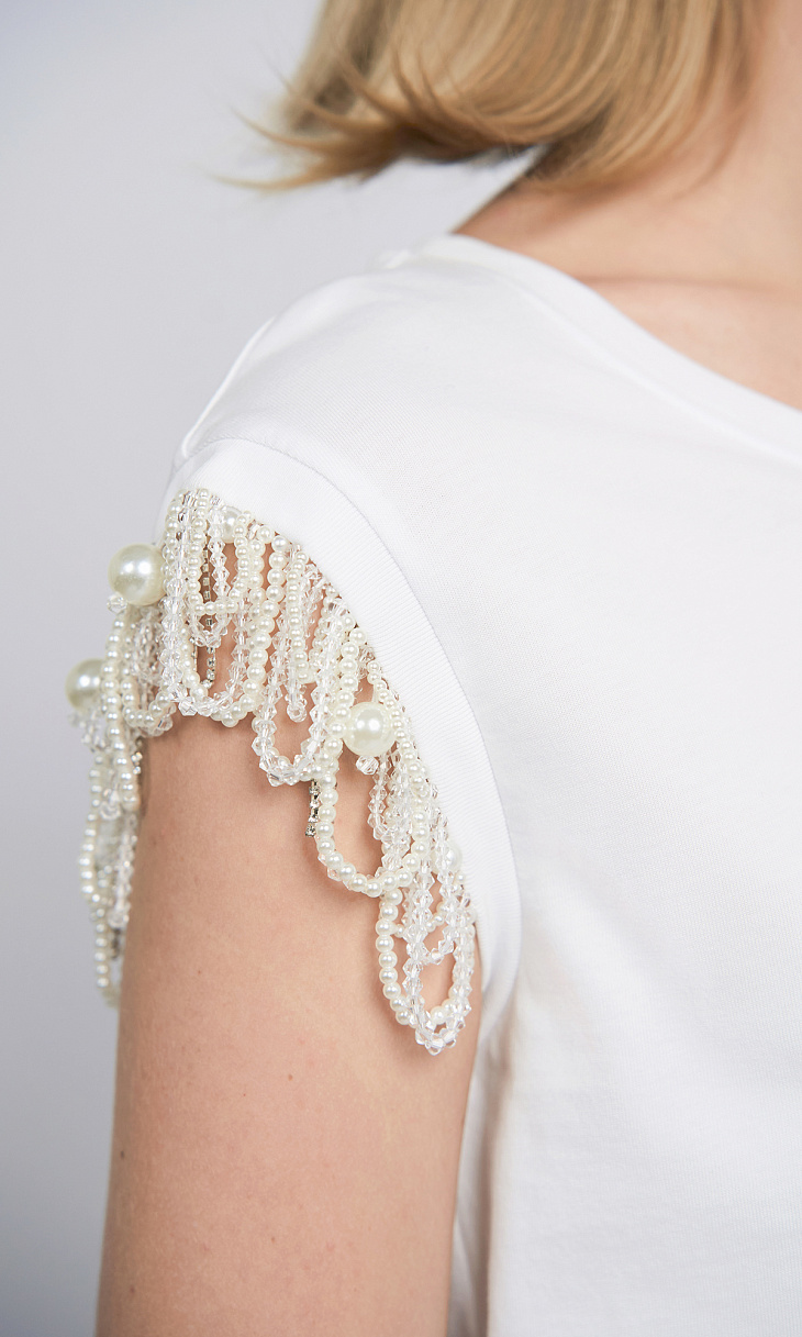 TWINSET: Футболка с декором на рукавах