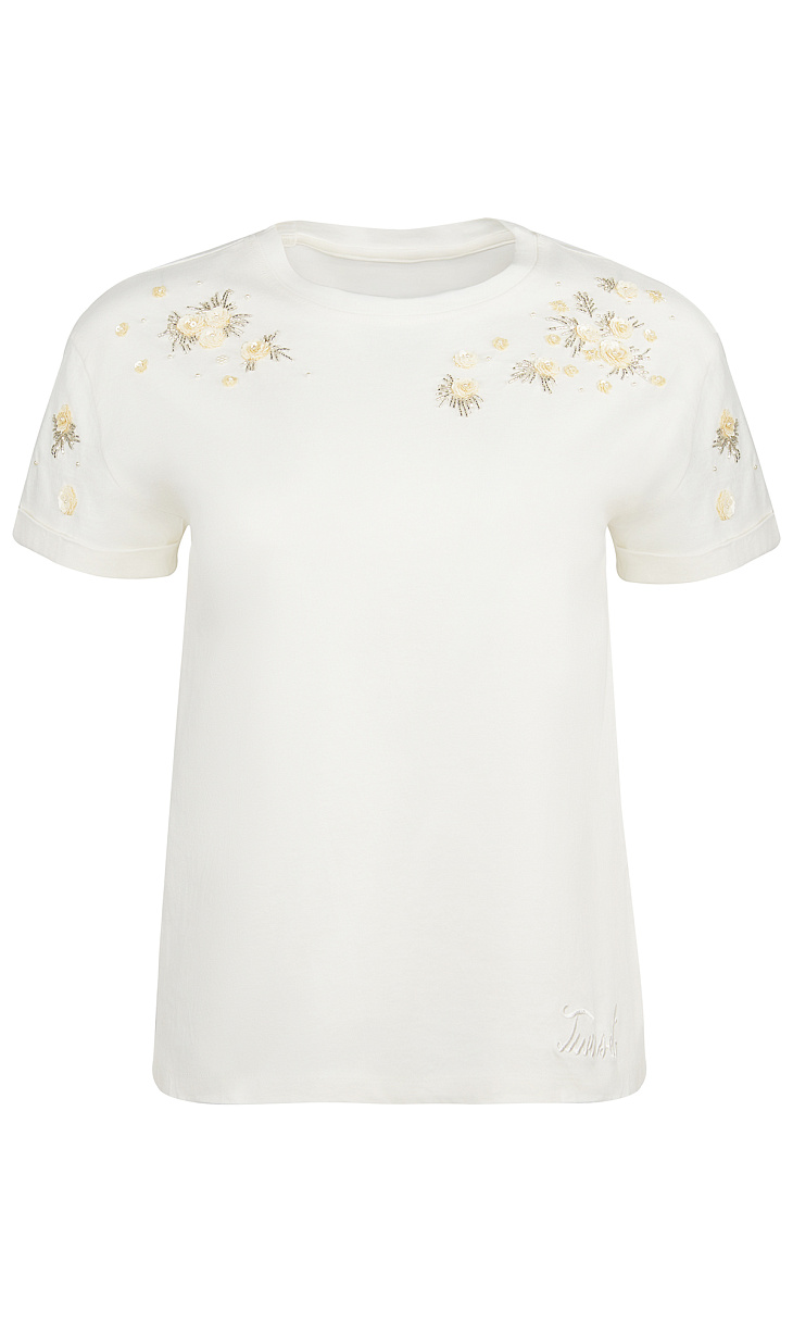 TWINSET: Футболка с бисером и аппликацией