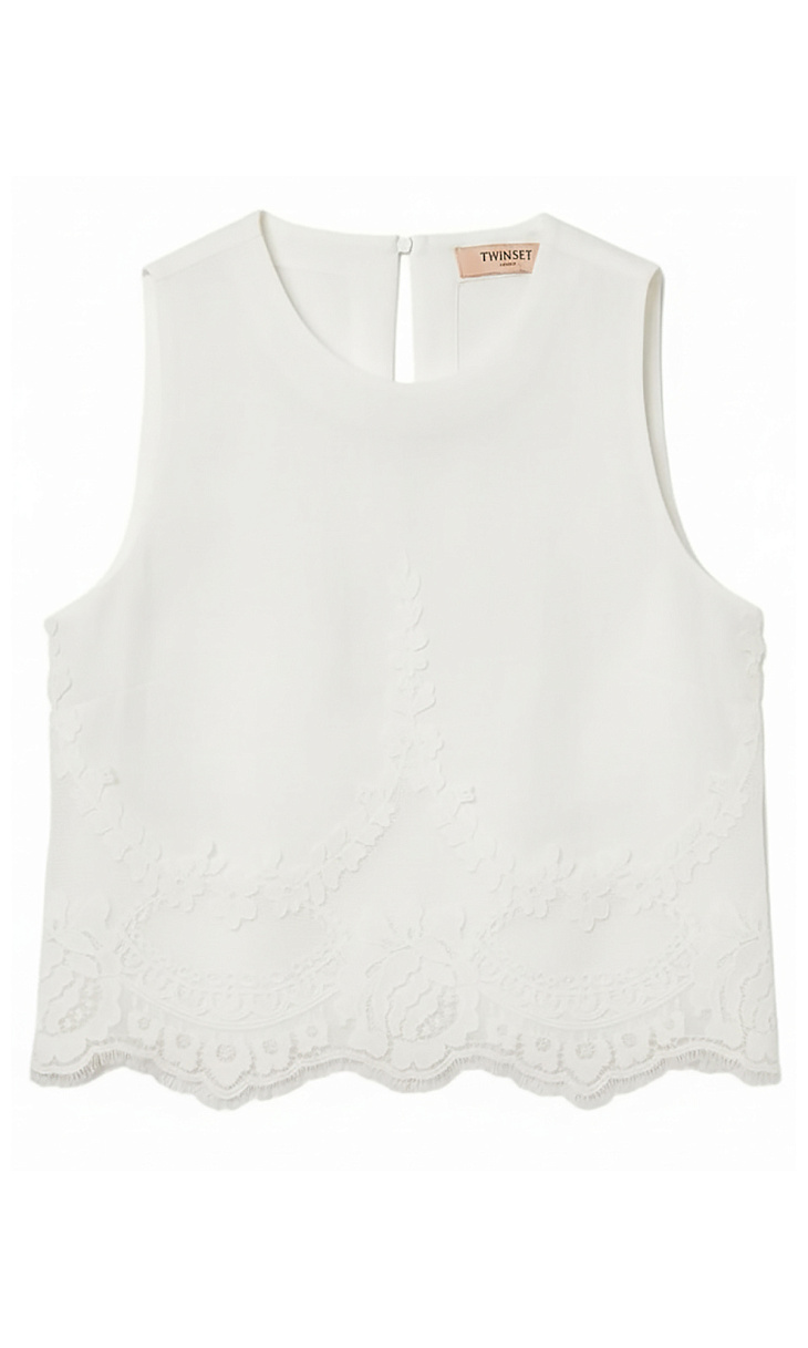 TWINSET: Льняной топ с кружевом