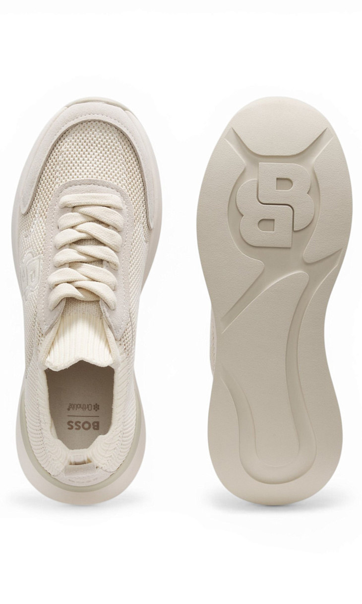 HUGO BOSS: Трикотажные кроссовки с замшевой отделкой