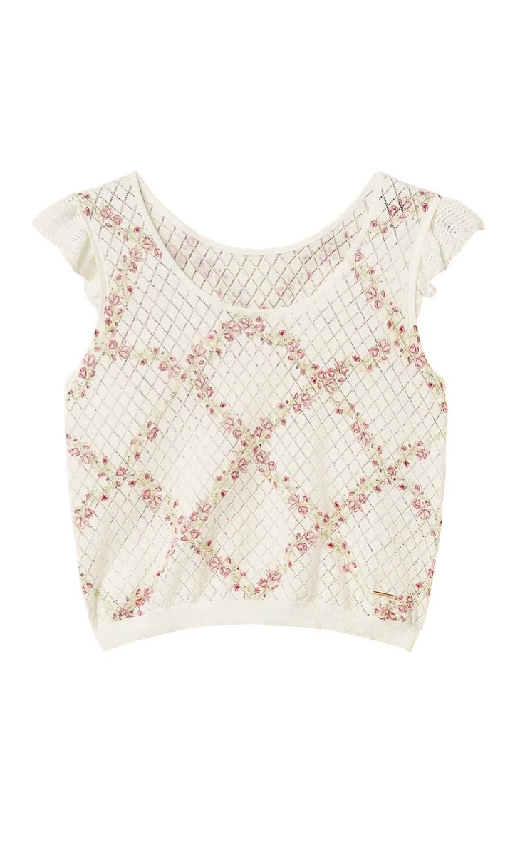 TWINSET: Ажурный топ с принтом и оборками