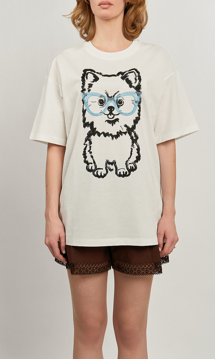 TWINSET: Футболка с принтом и вышивкой