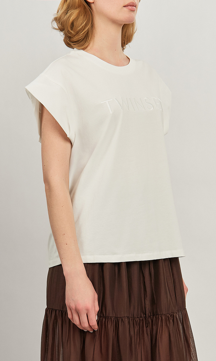 TWINSET: Футболка с вышитым логотипом