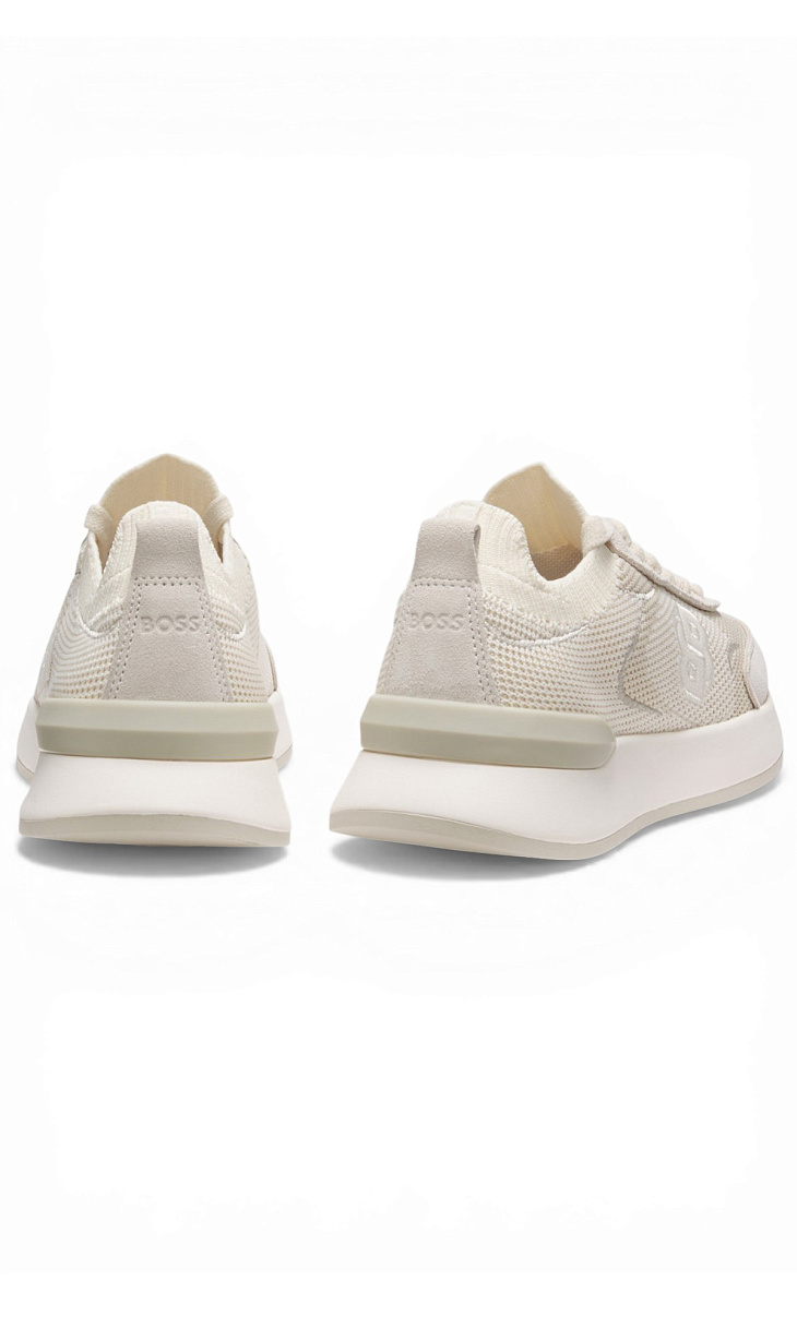 HUGO BOSS: Трикотажные кроссовки с замшевой отделкой