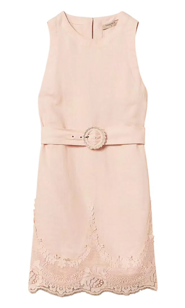 TWINSET: Льняное платье с кружевом
