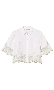 Льняная рубашка с кружевом