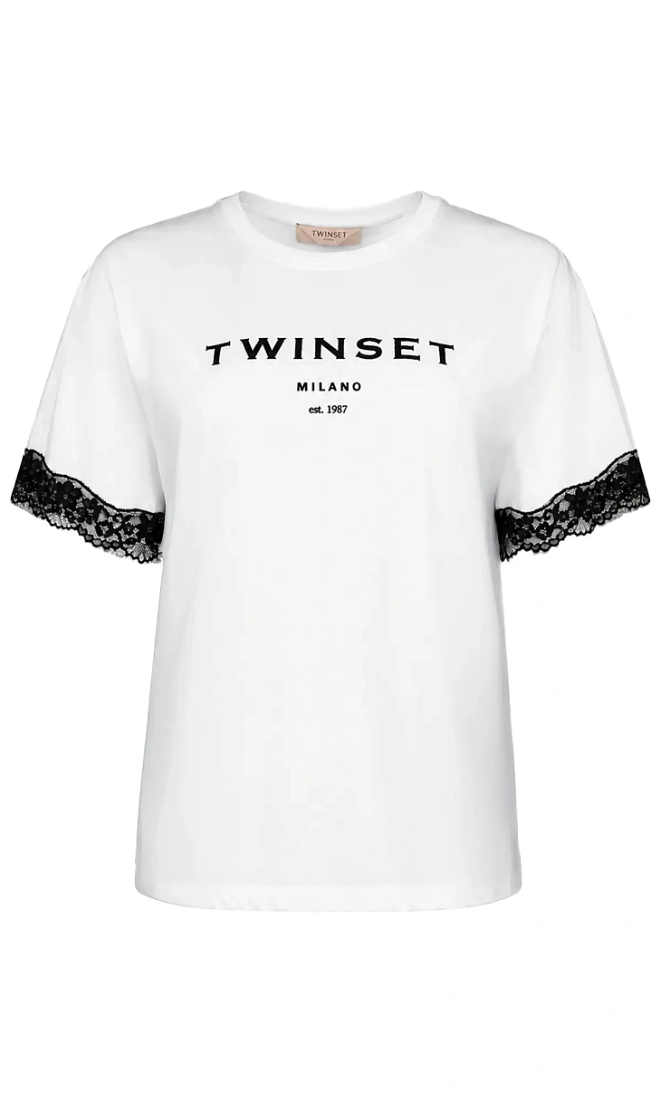 TWINSET: Футболка с кружевом
