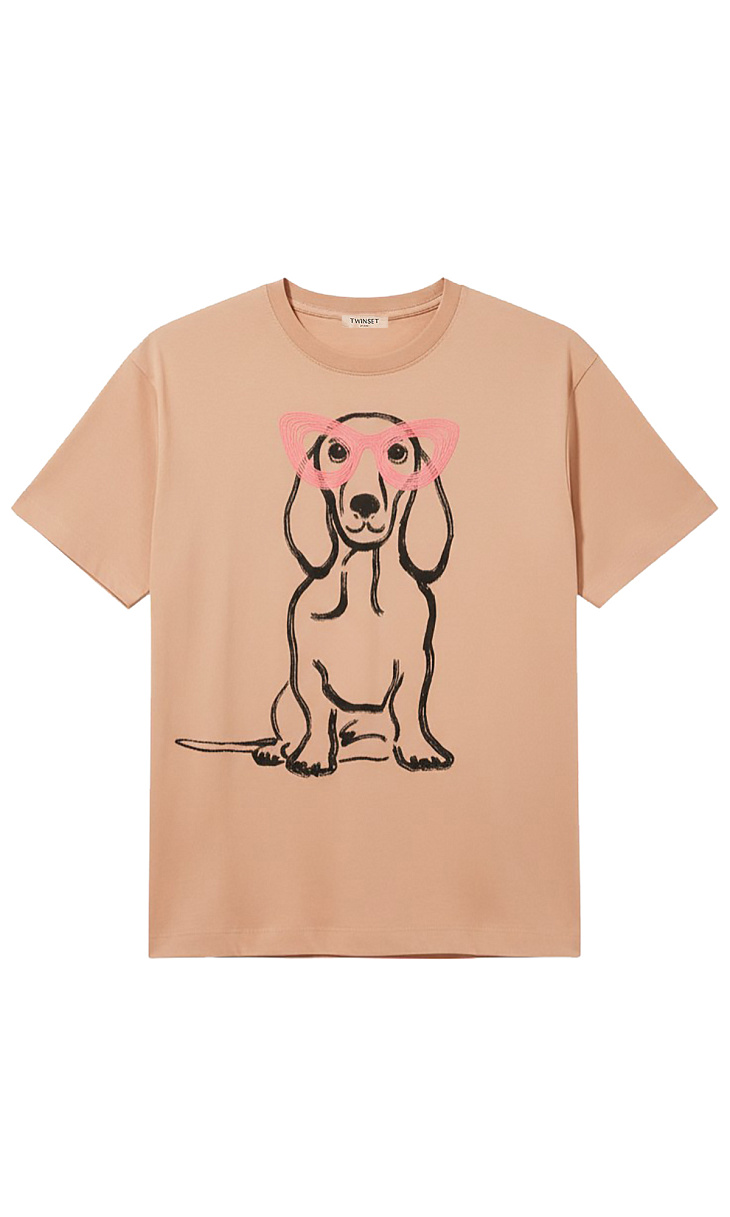 TWINSET: Футболка с принтом и вышивкой