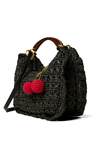 Сумка из рафии с вязаным декором