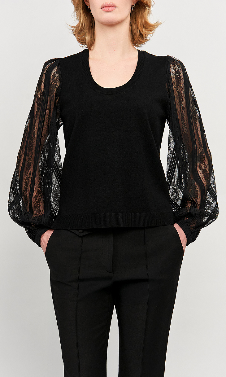 TWINSET: Пуловер с кружевными рукавами