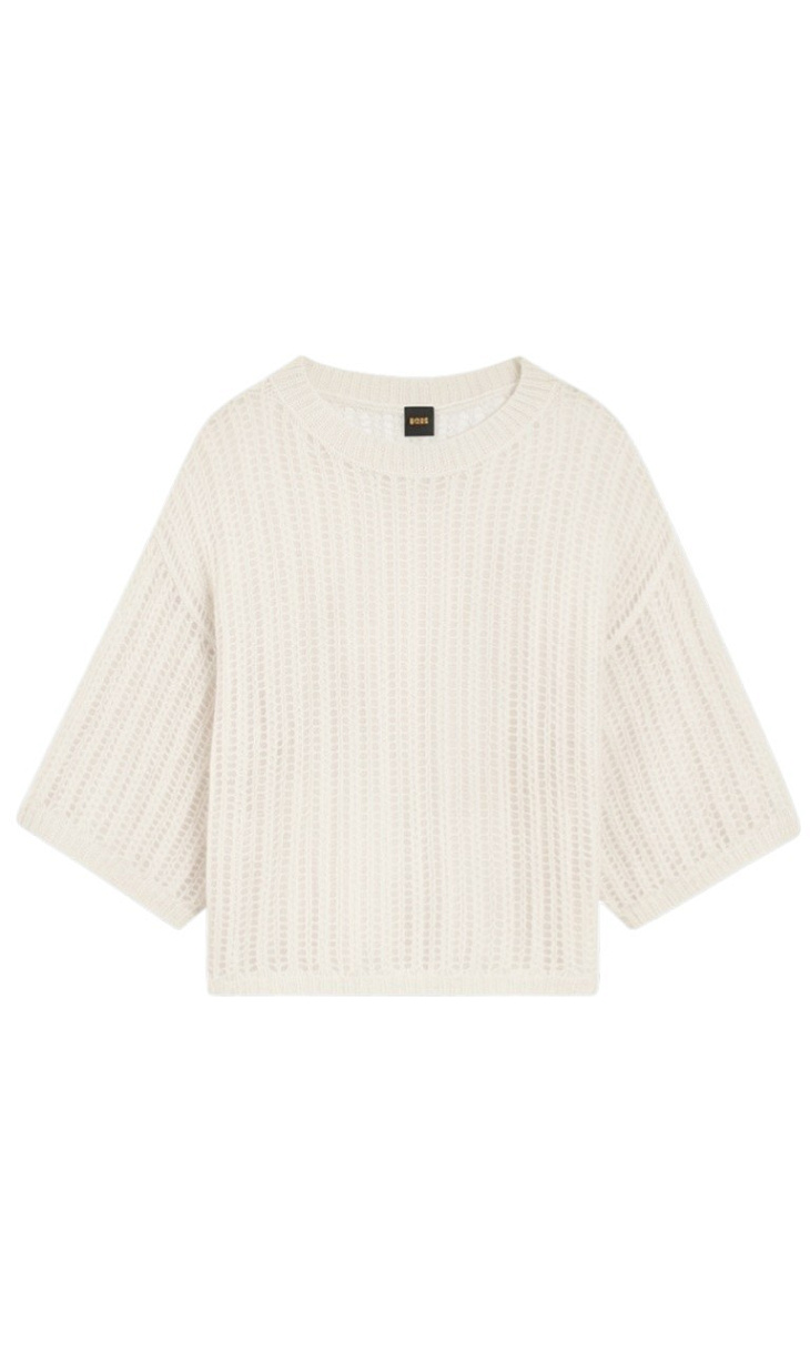 HUGO BOSS: Свитер из шерсти с ажурной вязкой