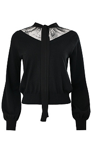 Пуловер с кружевом и бантом