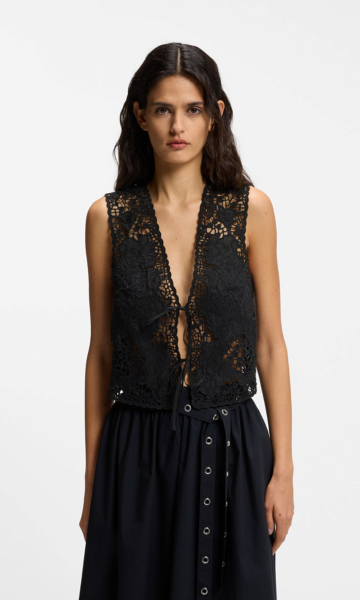 HUGO BOSS: Блуза с вышивкой на завязках