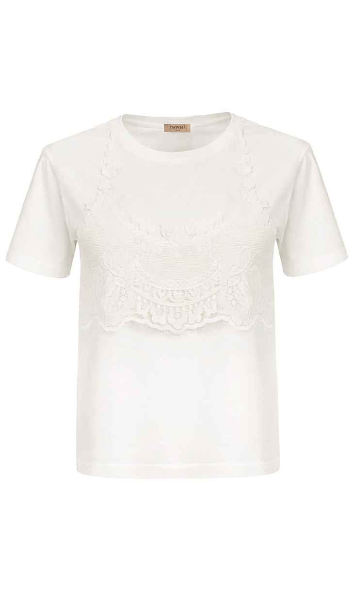 TWINSET: Футболка с кружевом