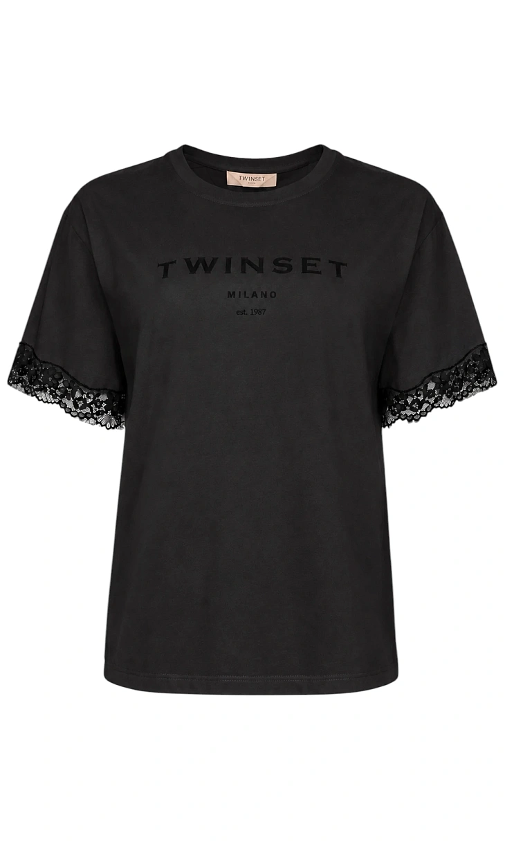 TWINSET: Футболка с кружевом