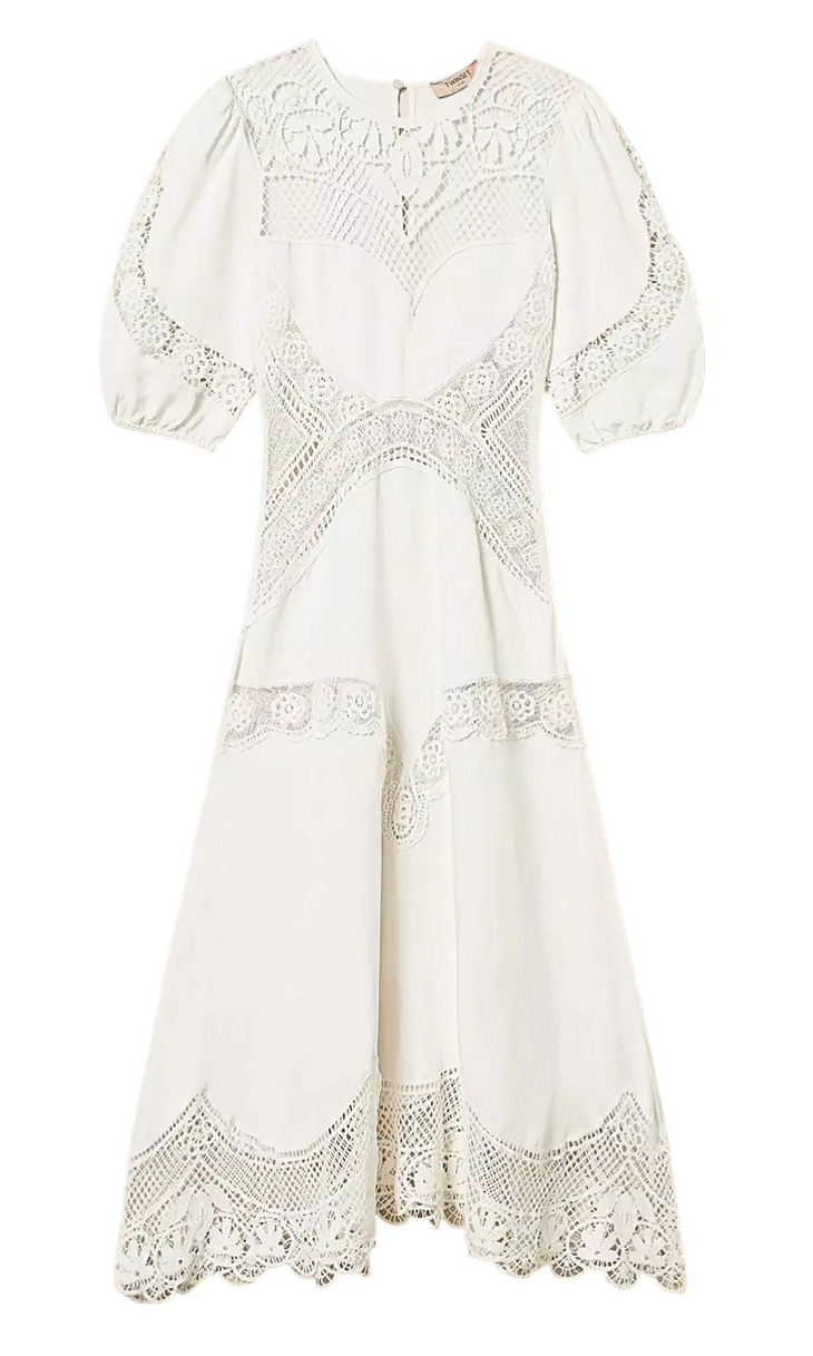 TWINSET: Льняное платье с кружевом