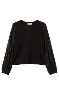 Пуловер с кружевными рукавами