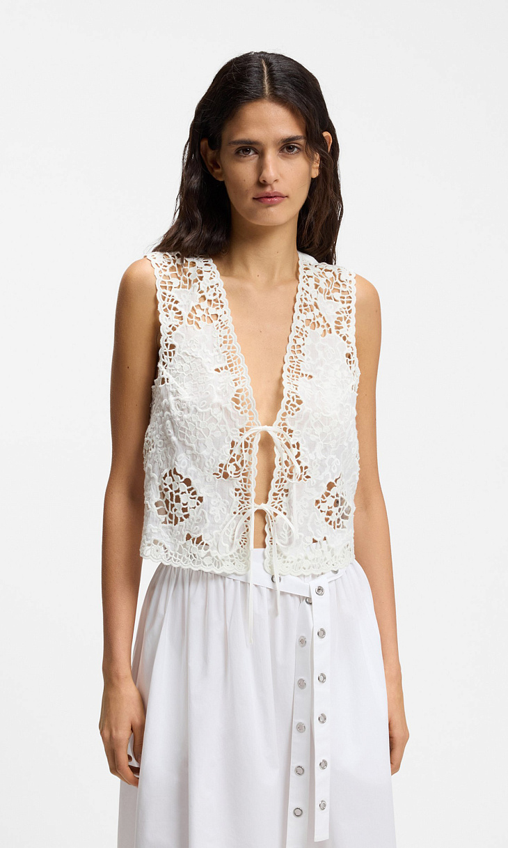 HUGO BOSS: Блуза с вышивкой на завязках