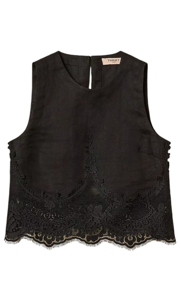 TWINSET: Льняной топ с кружевом