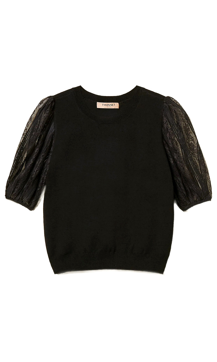 TWINSET: Пуловер с кружевными рукавами